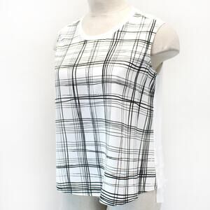 Blanque White Plaid Tiered Fringe Hem Casual Blouse Top Sleeveless XL